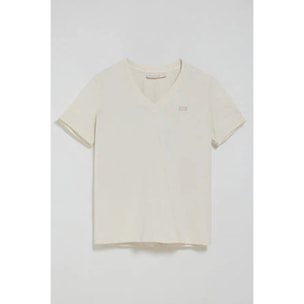 Maglietta Turia ecrù con finitura peach effect e print Polo Club in gomma