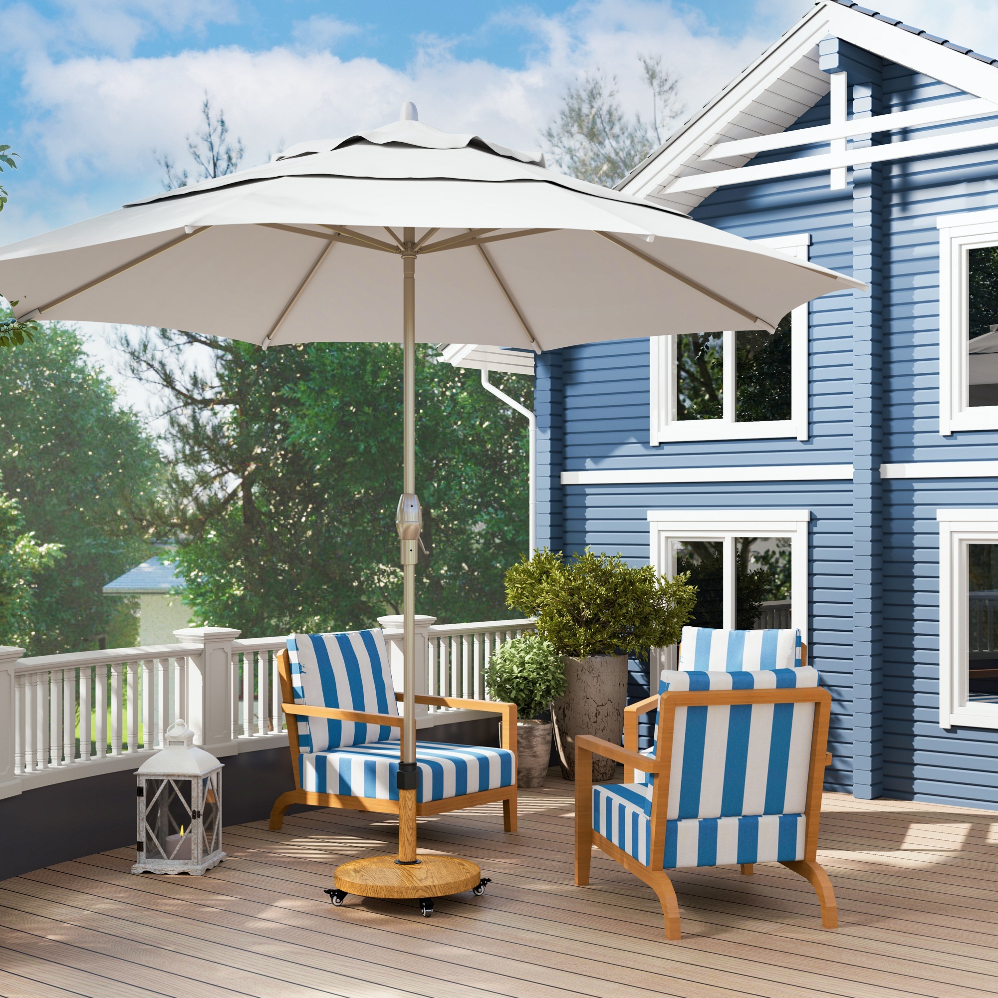 Base para Sombrilla Redonda Soporte para Parasol con Ruedas Pie para Sombrilla con Relleno de Cemento Peso 24,5 kg para Jardín Terraza Natural