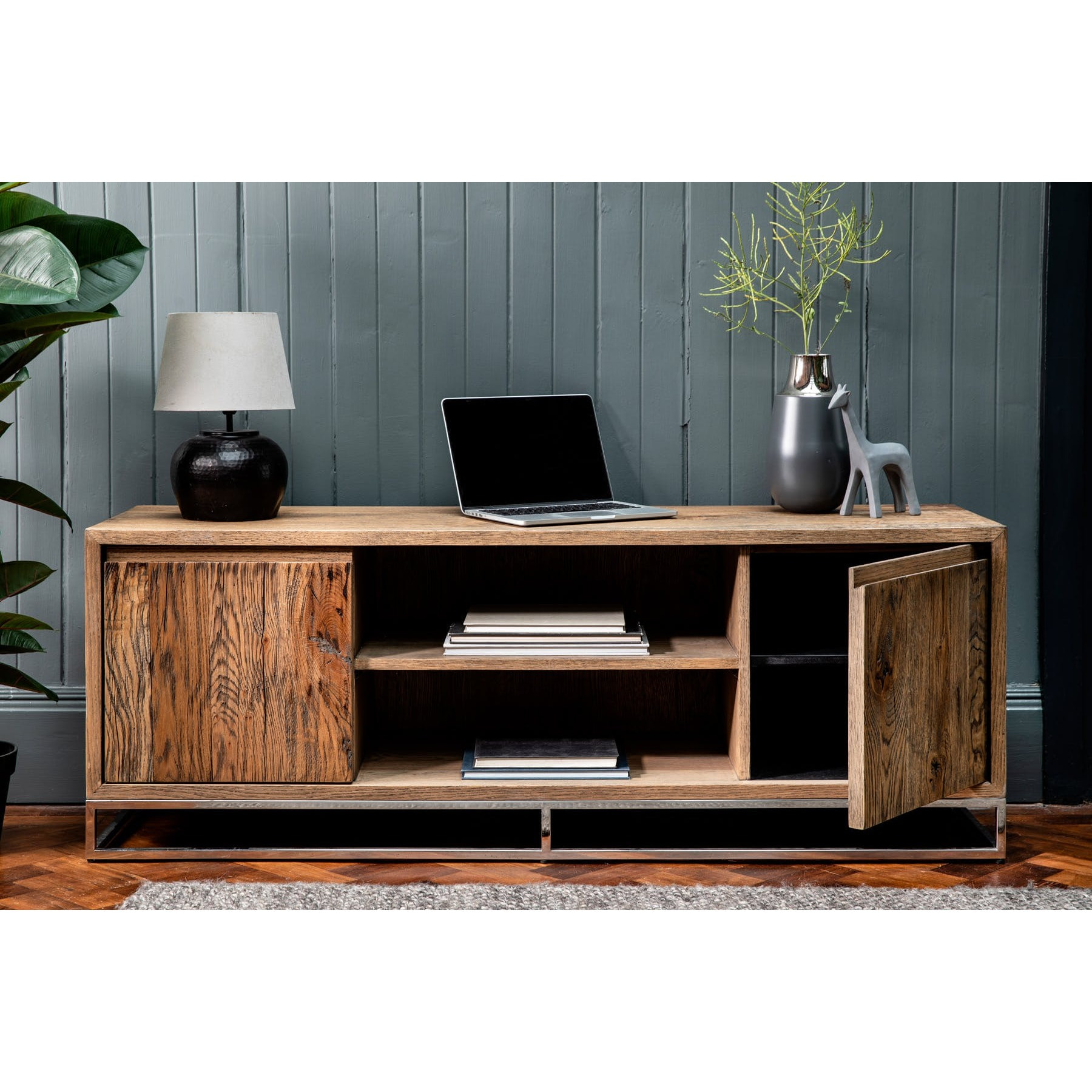 Meuble TV 150 cm chêne/acier RIVERSIDE