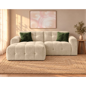 Diane - Canapé d'angle gauche 4 places en velours texturé - Beige
