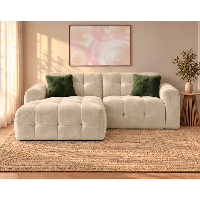Diane - Canapé d'angle gauche 4 places en velours texturé - Beige