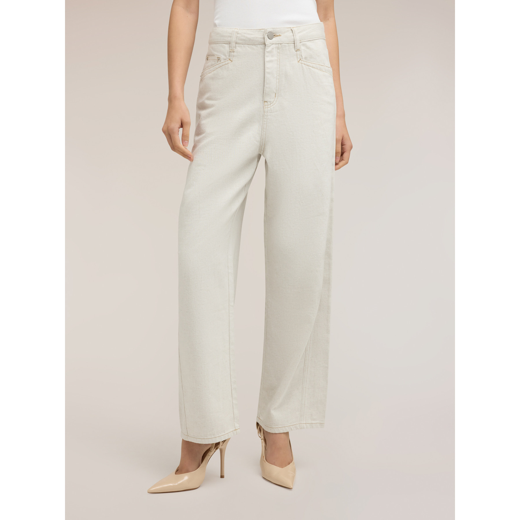 Motivi - Pantaloni barrel in drill misto lino - Bianco