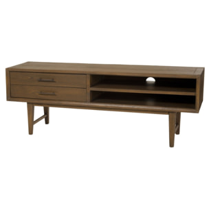 LARA - Meuble TV marron 2 tiroirs 2 niches bois Mindi