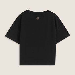 T-shirt cropped bambina con logo borchiato