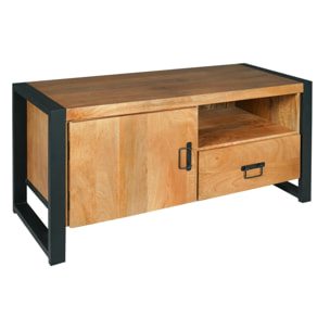 Petit meuble TV bois métal 1 tiroir 1 porte MILORA
