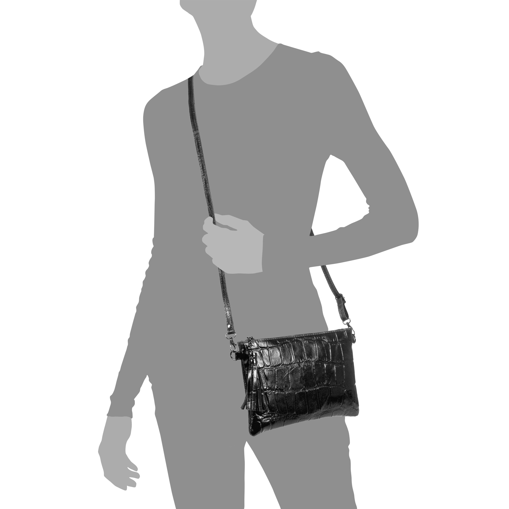 Ermine Bolso bandolera Mujer.Piel auténtica Gamuza Grabado Cocodrilo Grande