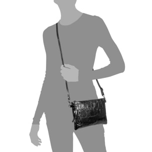 Ermine Bolso bandolera Mujer.Piel auténtica Gamuza Grabado Cocodrilo Grande