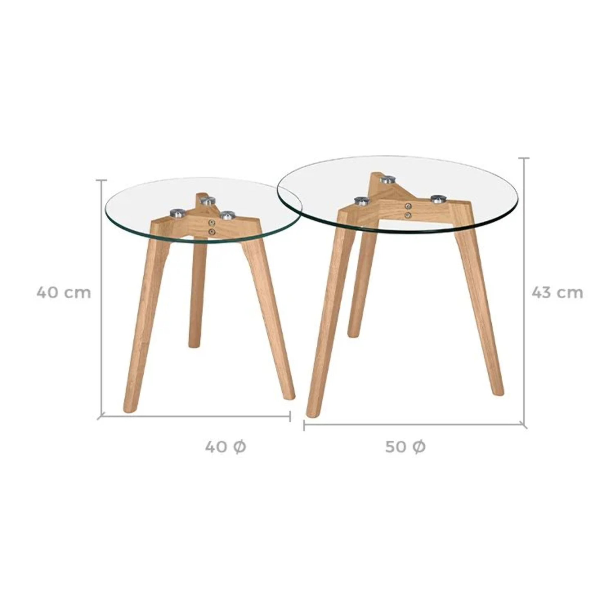 Tables basses rondes en verre et bois d'hévéa (lot de 2) - Vénus