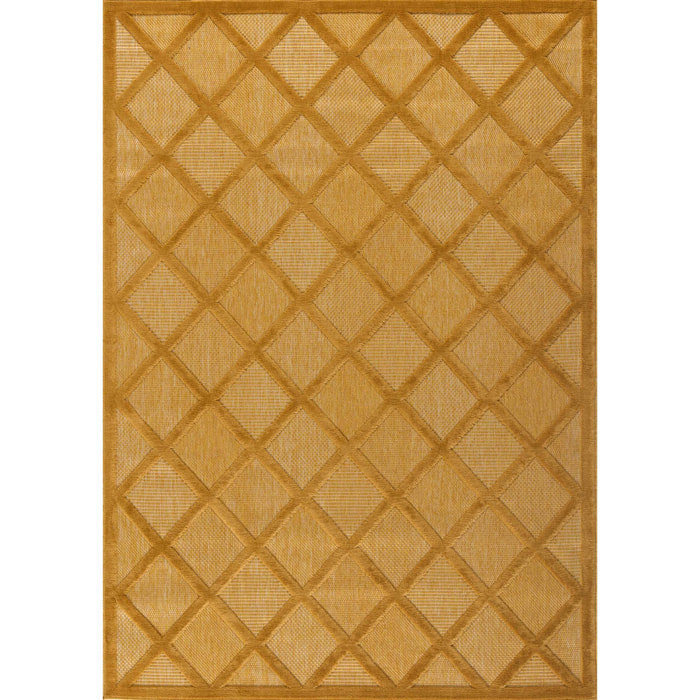 SANTORINI - Tapis d'intérieur/extérieur à motifs en relief berbère - Jaune