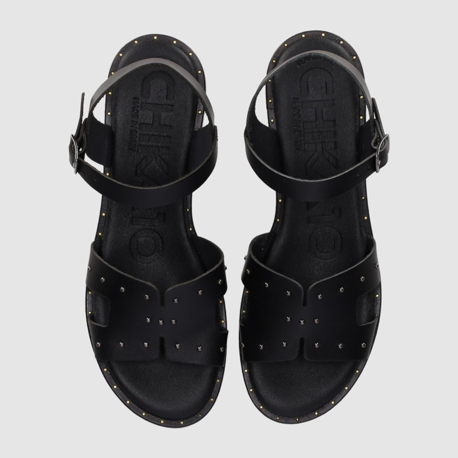 Sandalias de Piel - Negro - Tacón: Bajo
