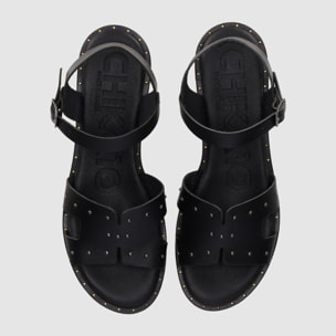 Sandalias de Piel - Negro - Tacón: Bajo