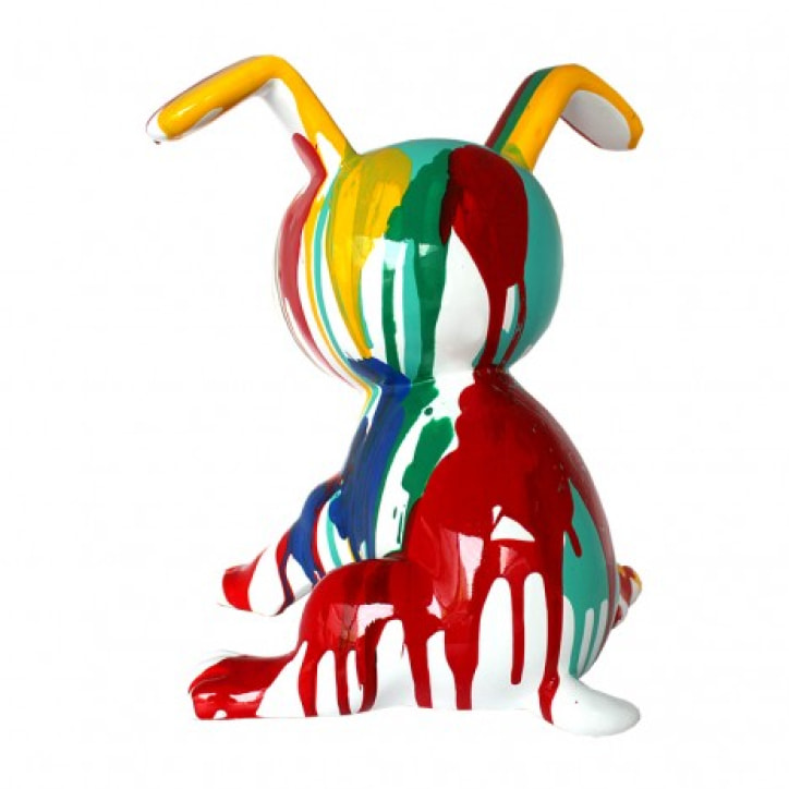 Statuette chien assis peinture multicolore en résine - DOGGY 03