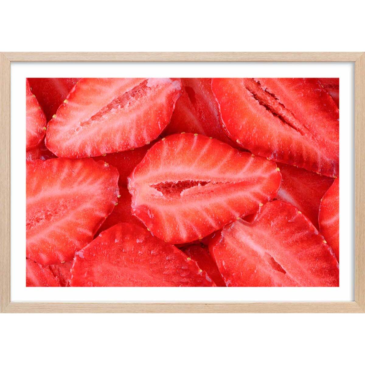 Affiche cuisine salade de fraises Affiche + cadre en bois - Chêne
