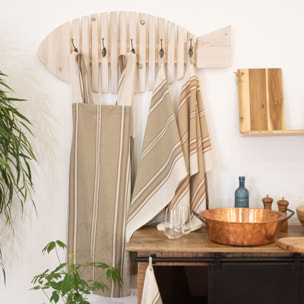 Torchon en coton et lin à rayures - Taupe