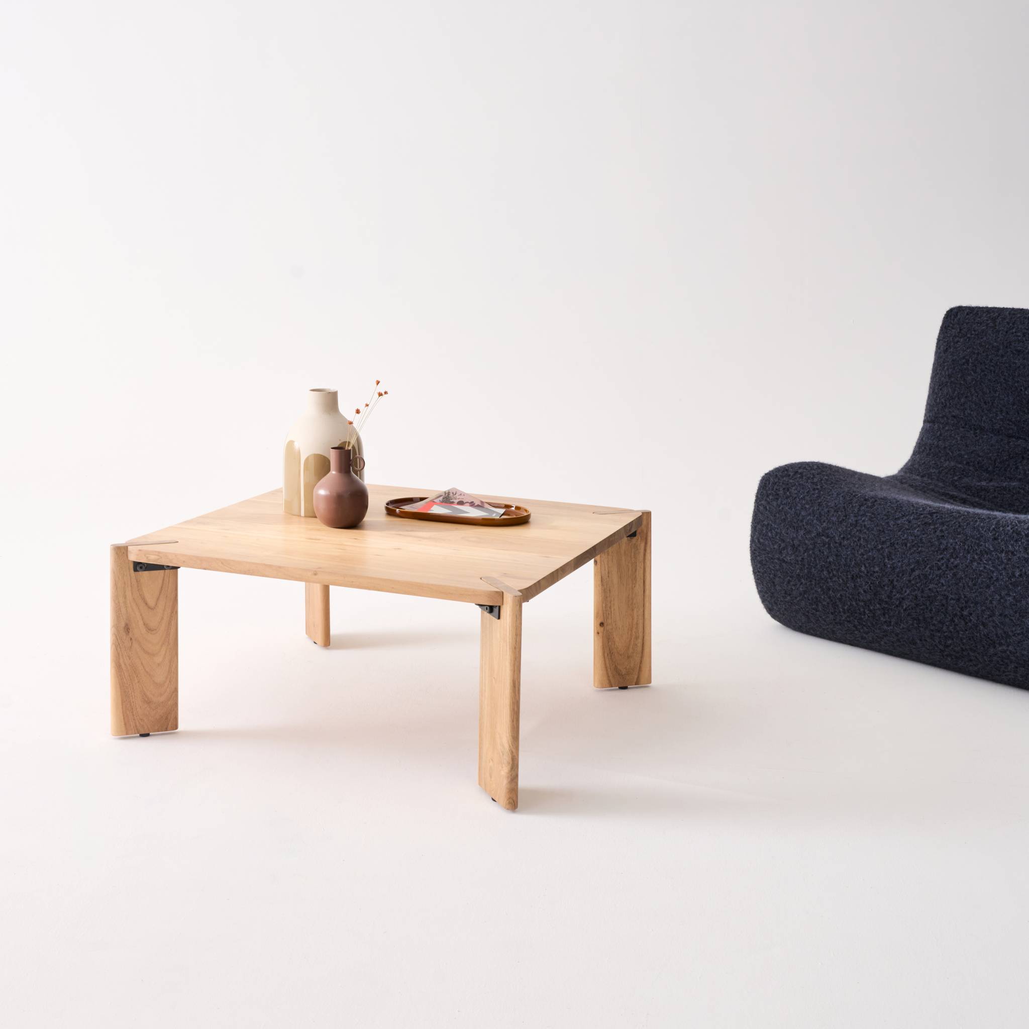 Table basse exotique carrée bois massif 80cm naturel - Reva