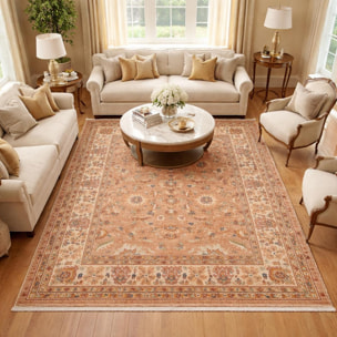 Tapis Boki rouge et beige aux motifs floraux d'inspiration Orientale