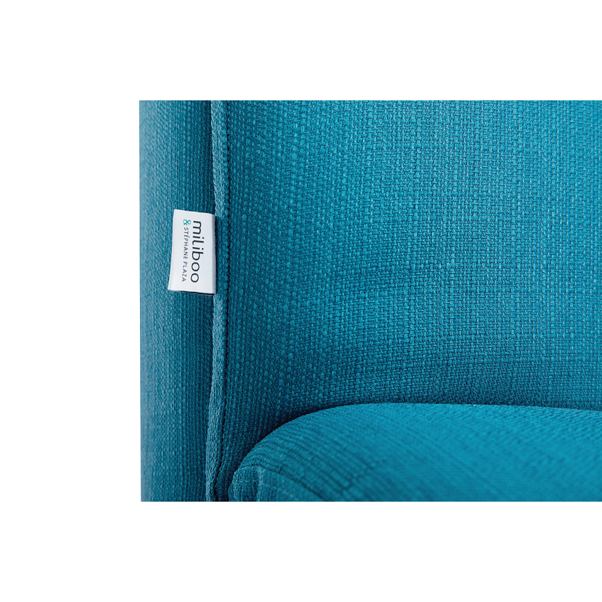 Canapé convertible scandinave 3 places en tissu bleu canard et bois clair SENSO