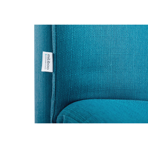 Canapé convertible scandinave 3 places en tissu bleu canard et bois clair SENSO