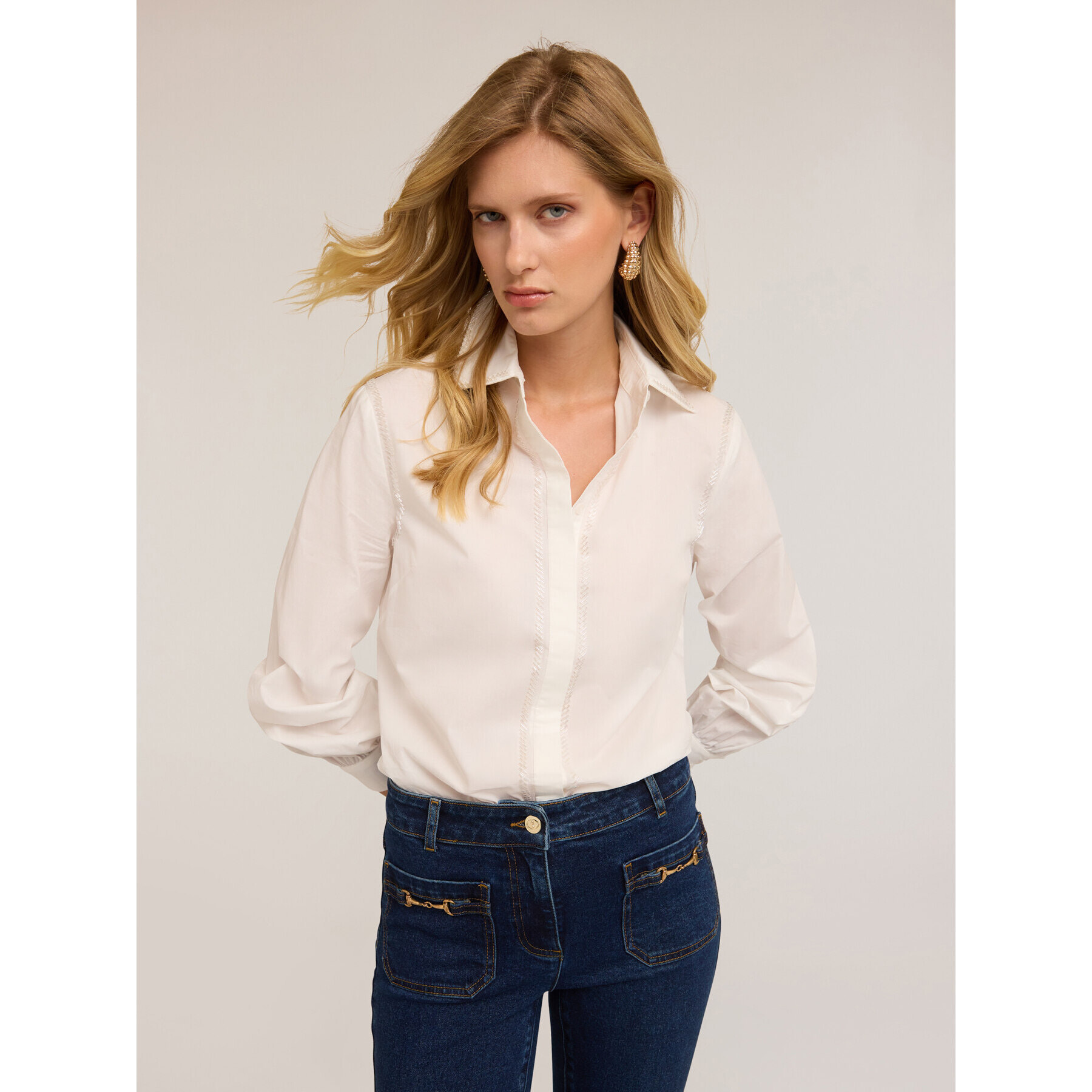 Motivi - Camicia con ricami di canottiglie - Bianco