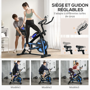 Vélo d'appartement cardio - vélo biking - écran LCD multifonction, selle, guidon réglable, volant inertie 8 Kg - acier bleu noir