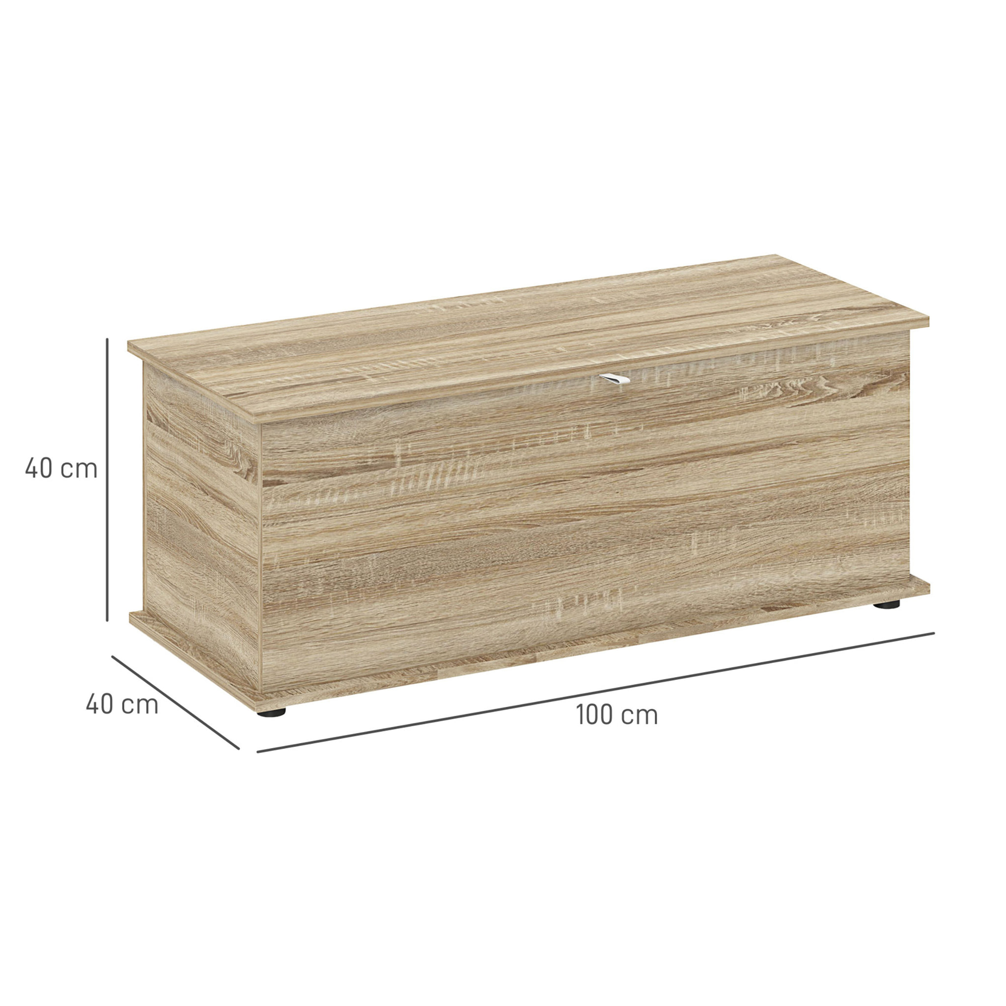 Coffre malle de rangement coffre à jouets dim. 100L x 40l x 40H cm panneaux particules bois chêne
