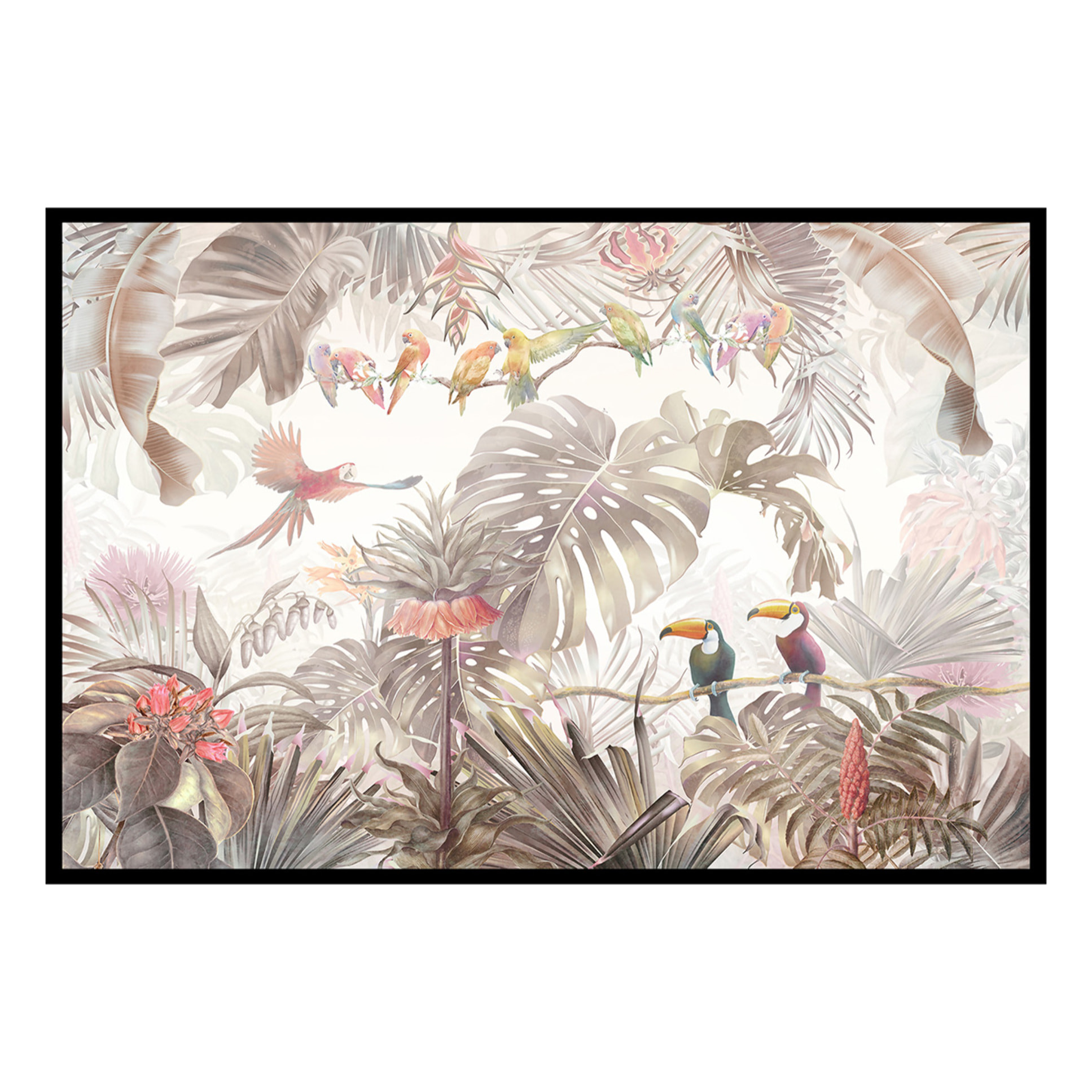 Affiche encadrée jungle tropicale oiseaux Affiche + cadre en métal - Noir