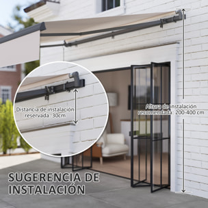 Toldo Manual Retráctil 3x2 m Toldo Exterior Terraza Enrollable Ajustable con Manivela Protección UV50+ Estructura de Aluminio y Metal para Balcón Jardín Crema