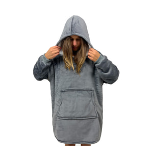 Felpa Coperta con Cappuccio Oversize Con Maniche Grigio