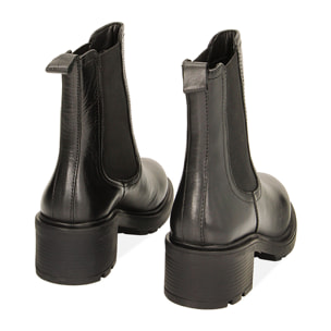 Botines de cuero negro Chelsea hasta el tobillo, tacón de 5,5 cm