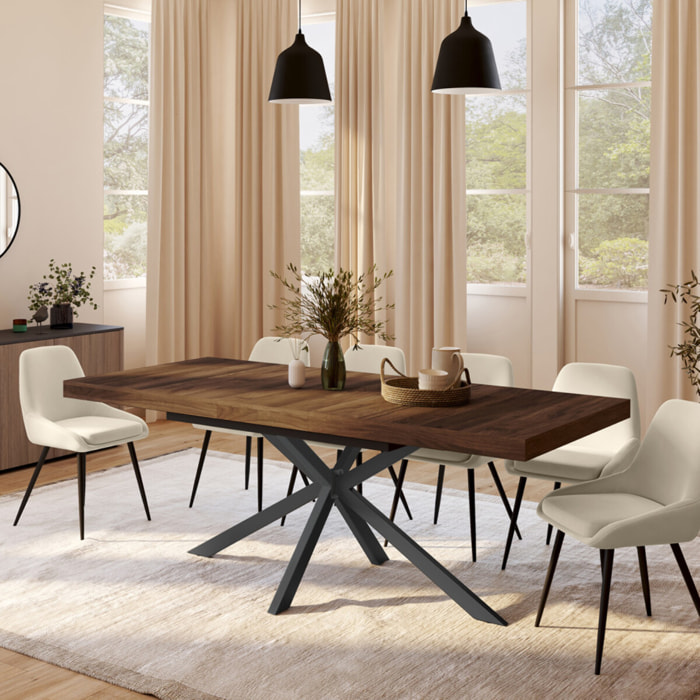 Tables repas extensibles Spider plateau bois et pieds croisés - Bois noyer