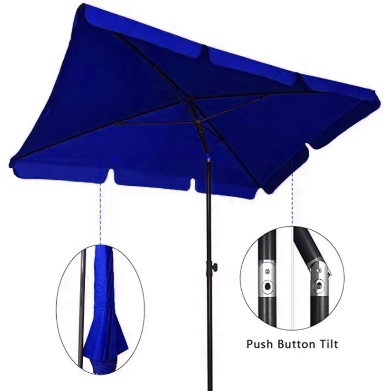 Ombrellone Rettangolare Da Giardino Parasole Balcone Inclinazione Regolabile Anti UV Impermeabile Per Mare Spiaggia Piscina Terrazzo 198x125 Cm Blu