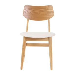 Chaises scandinaves en bois clair et tissu effet laine bouclée blanc (lot de 2) ELION