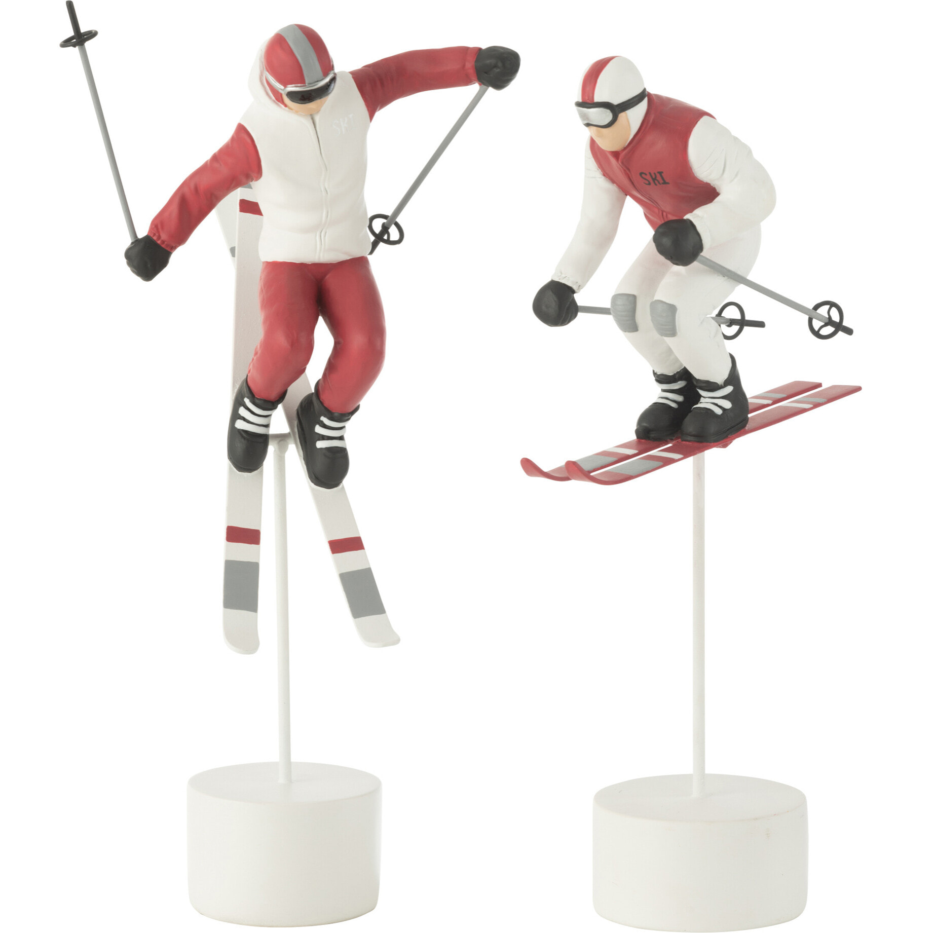J-Line décoration Skieur Course - polyrésine - rouge/blanc - 2 pièces