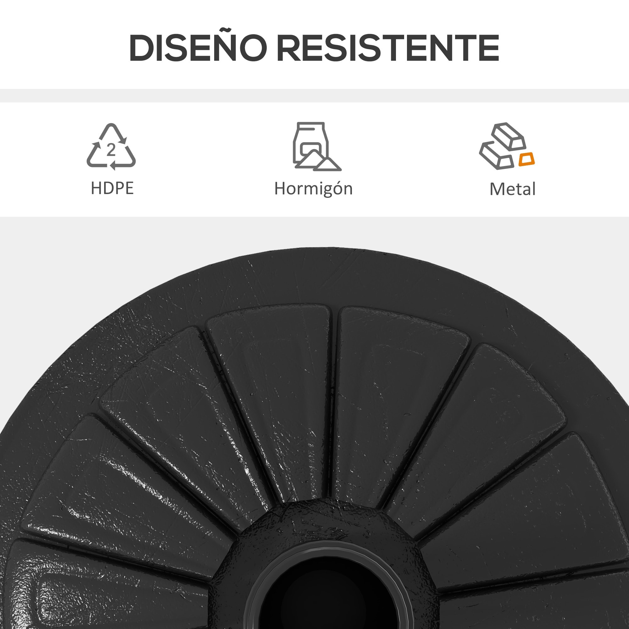 Base de Sombrilla Redondo Soporte para Parasol de HDPE Rellenable de Cemento Peso 13 kg para Poste de Parasol de Ø38/48 mm Ø43x32 cm Negro
