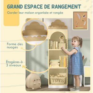 Bibliothèque enfant design nuage - 4 niveaux rangement - bois de pin MDF blanc