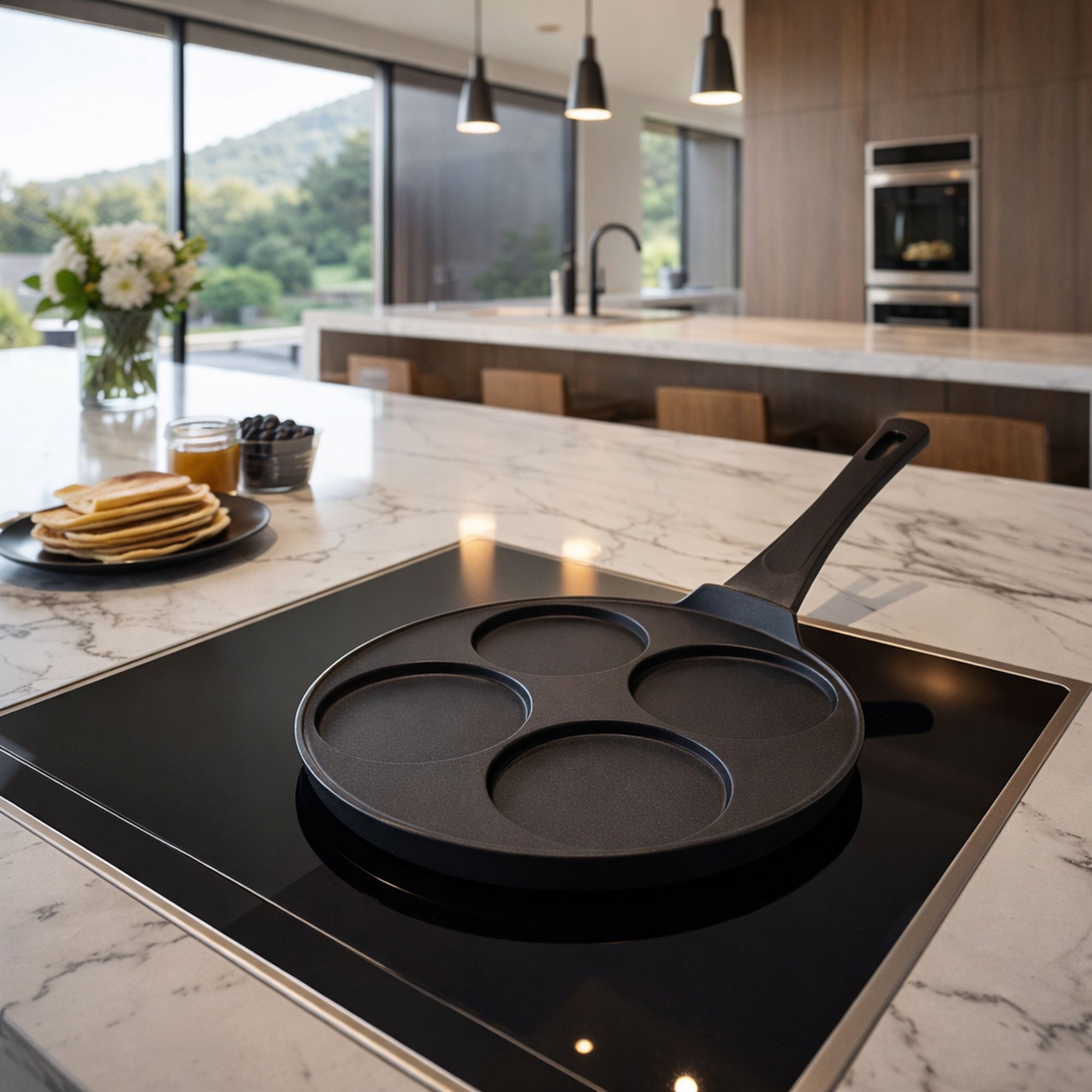 Poêle à pancakes 26cm en aluminium noir 4 trous