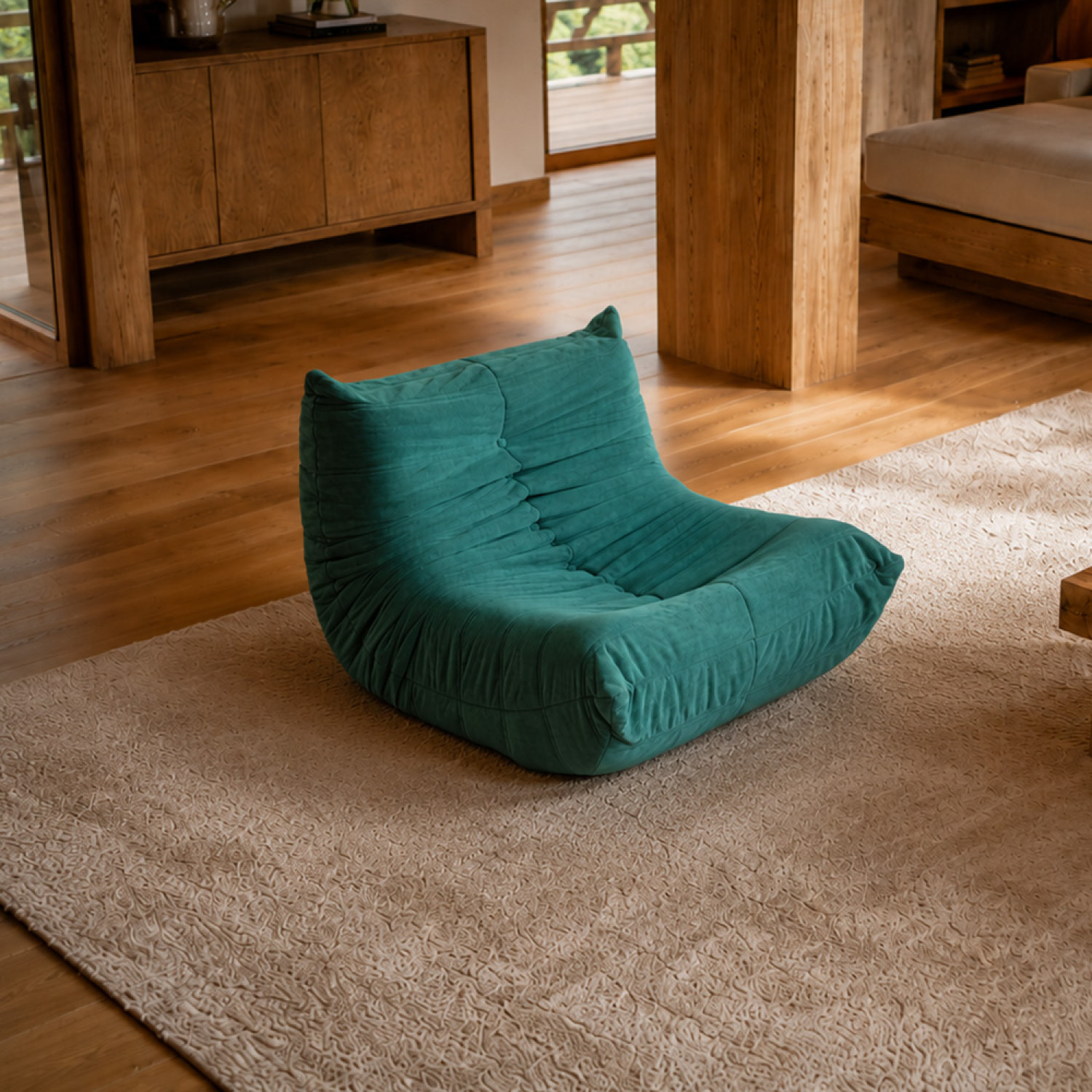 Fauteuil compressé en velours vert ALBA