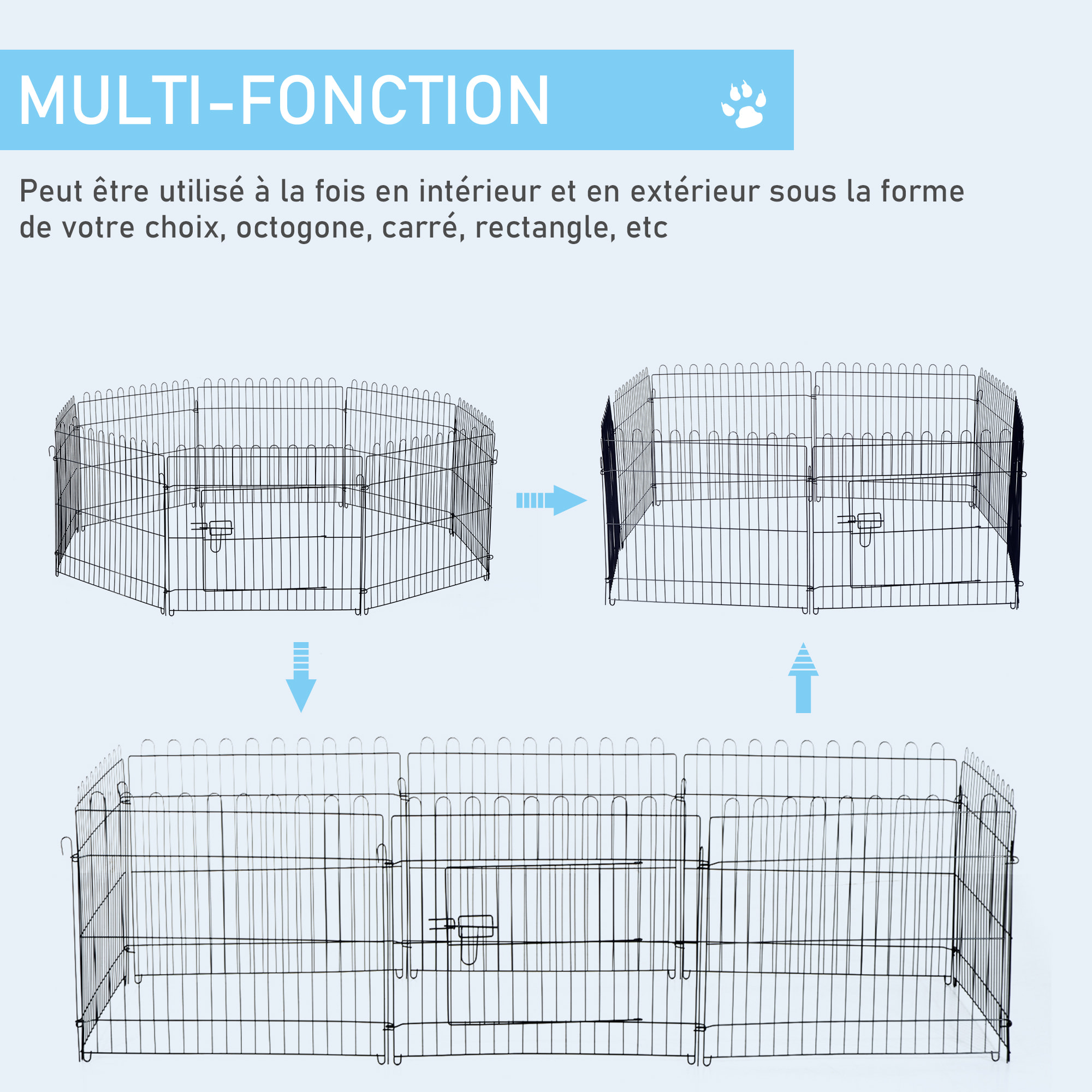 PawHut Parc enclos pour chiens chiots animaux domestiques diamètre 158 cm 8 panneaux 71L x 61H cm noir