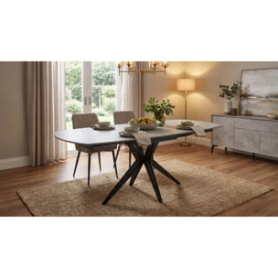 Table de repas ovale extensible 130 à 190 cm en céramique gris - SOPHIE