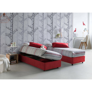 Letto singolo Melissa, Letto contenitore con rivestimento in tessuto, 100% Made in Italy, Apertura laterale, adatto per materasso Cm 80x190, Rosso