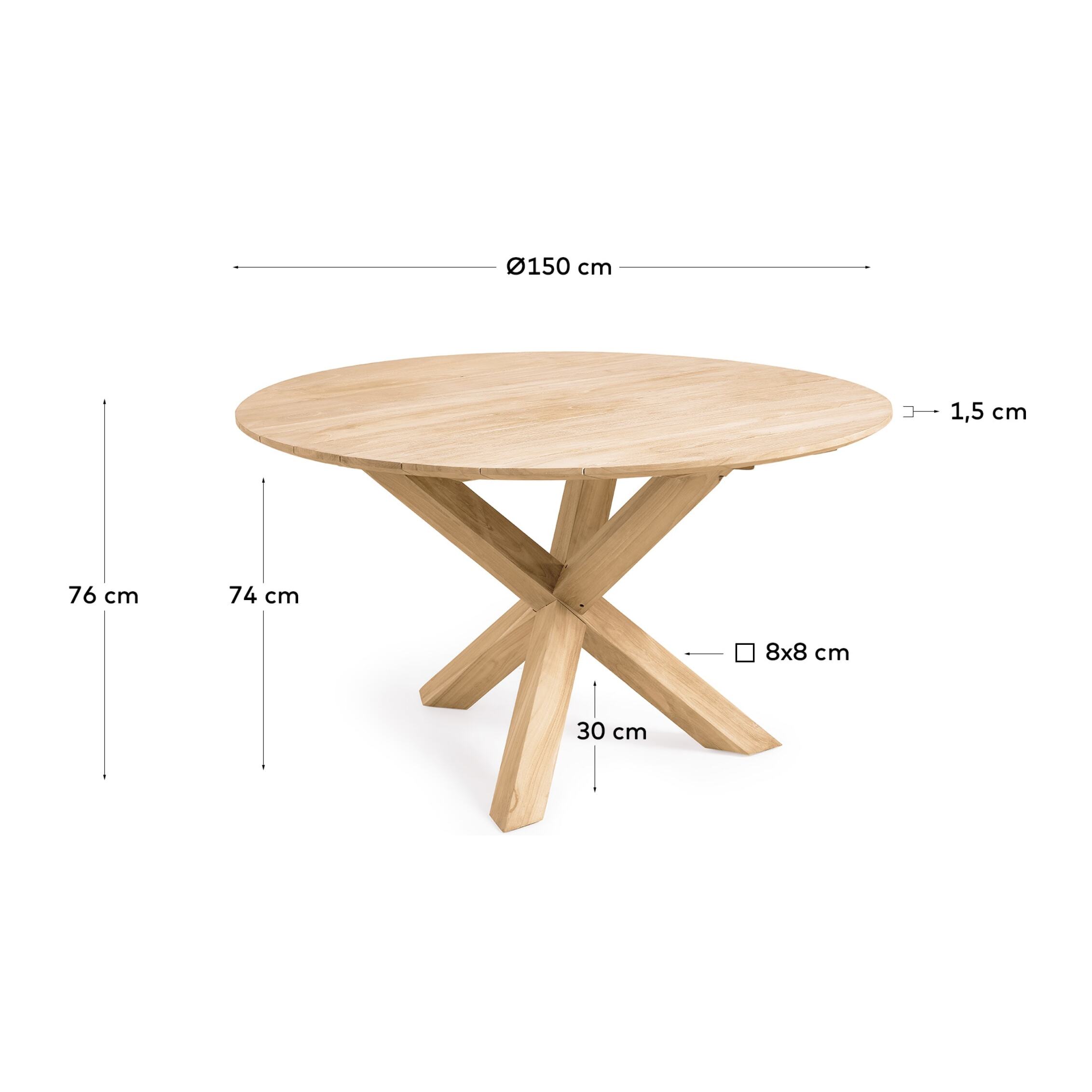 Kave Home - Tavolo rotondo da esterno Teresinha in legno massello di teak Ø 150 cm