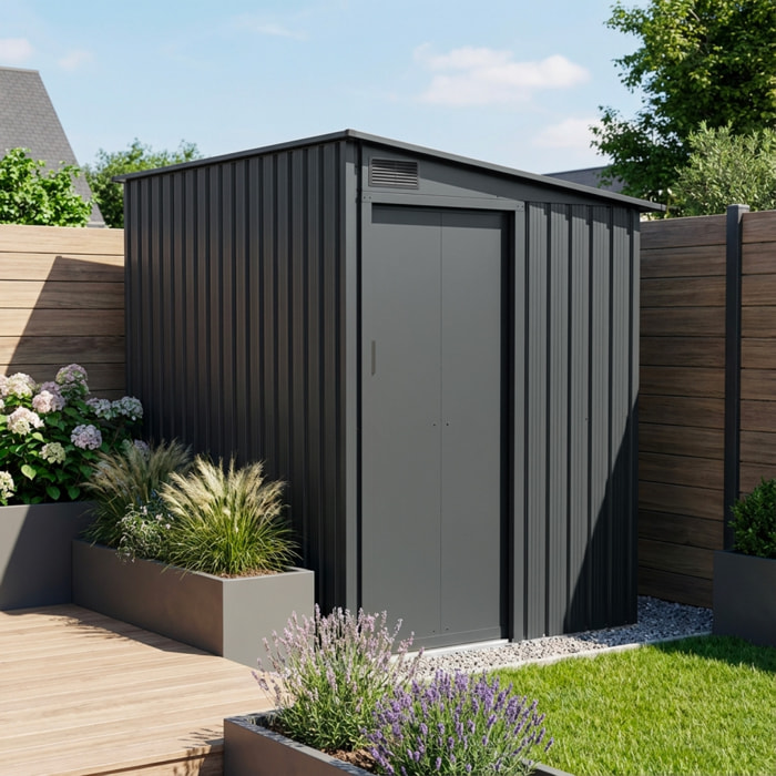Abri de jardin adossable acier galvanisé 2,91m² avec porte coulissante et kit d'ancrage BRAY