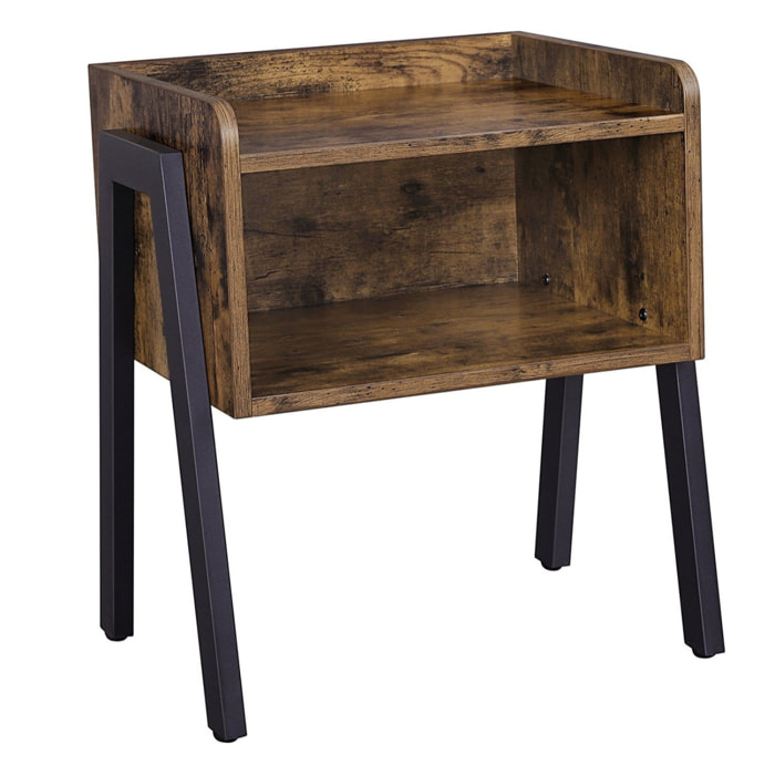 Comodino tavolino stile loft rustico in legno e ferro nero LET54X