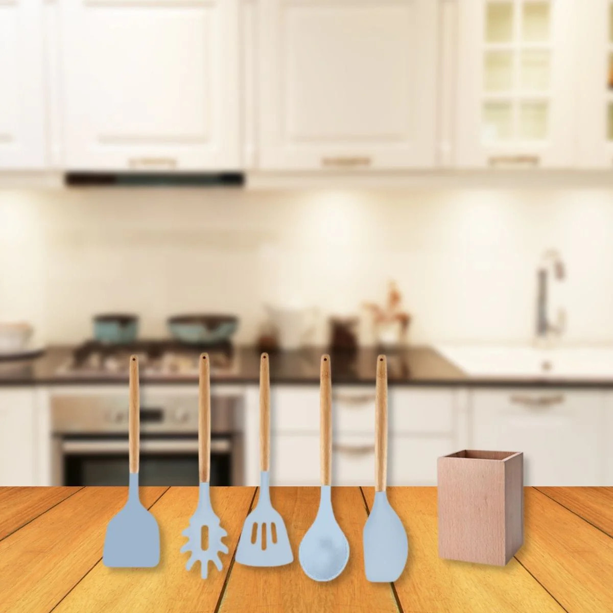 Set d'ustensiles de cuisine en bois avec pot de rangement 32 cm Fackelmann