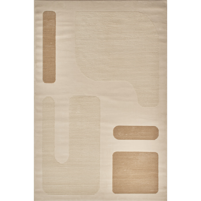 BIANCA - Tapis motif géométrique en relief crème et beige