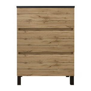 Pack Meuble Salle de Bains 50cm Chêne Naturel 3 Tiroirs avec Vasque Céramique Noire - TIMBER