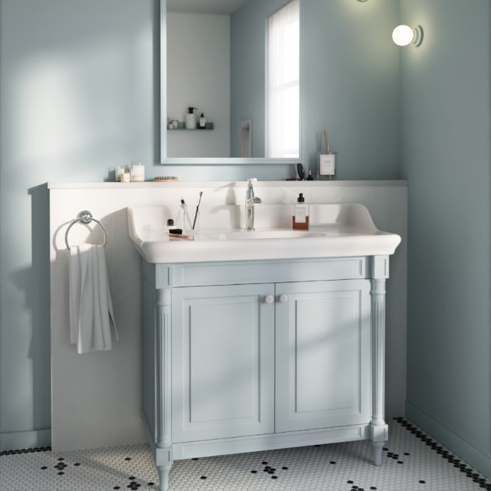 Meuble vasque Cléo 1889 bleu orage velours monotrou