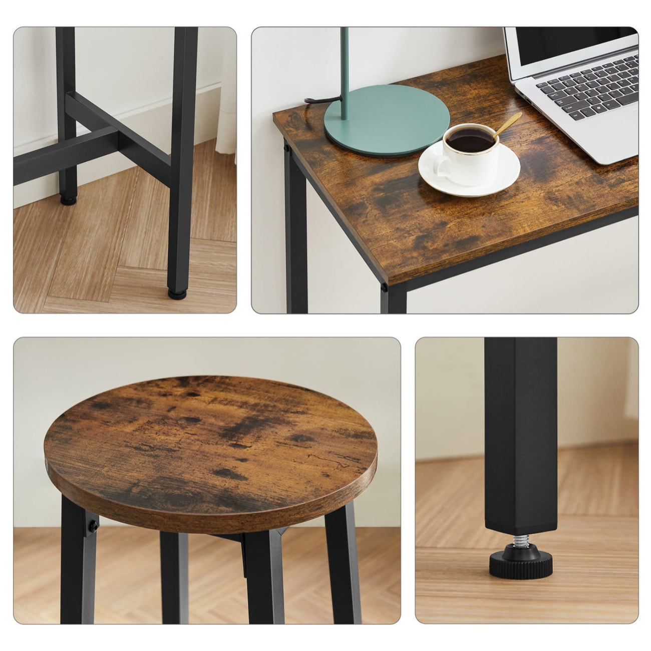 Set Bar Oslo con Tavolo Alto e 2 Sgabelli in Stile Industriale
