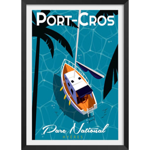 Poster de port cros Affiche + cadre en bois - Noir