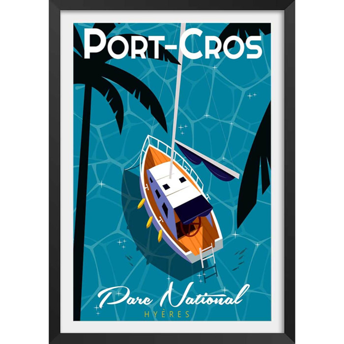 Poster de port cros Affiche + cadre en bois - Noir